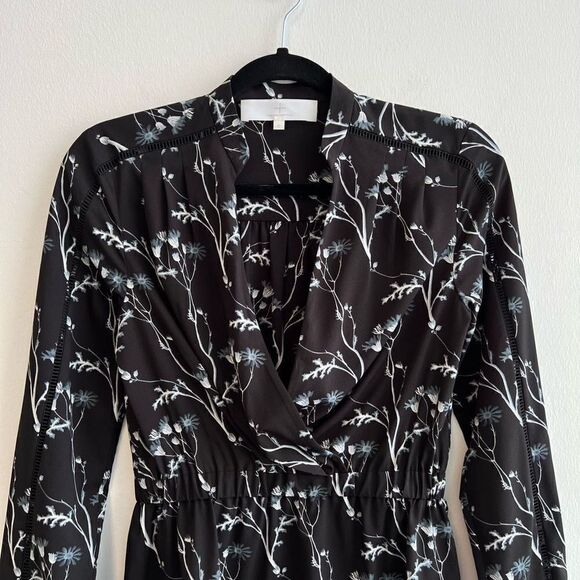 Thakoon Addition Dress Women's Size 0 Black Blue Floral Draped Elastic Waist - Picture 2 of 12